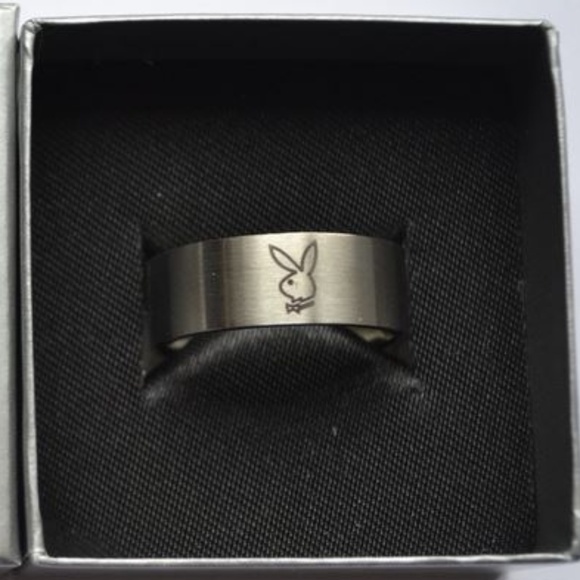Men's Playboy Ring Bunny Logo Stainless Steel Wide Band Size 10 Mens Authentic - Picture 5 of 12